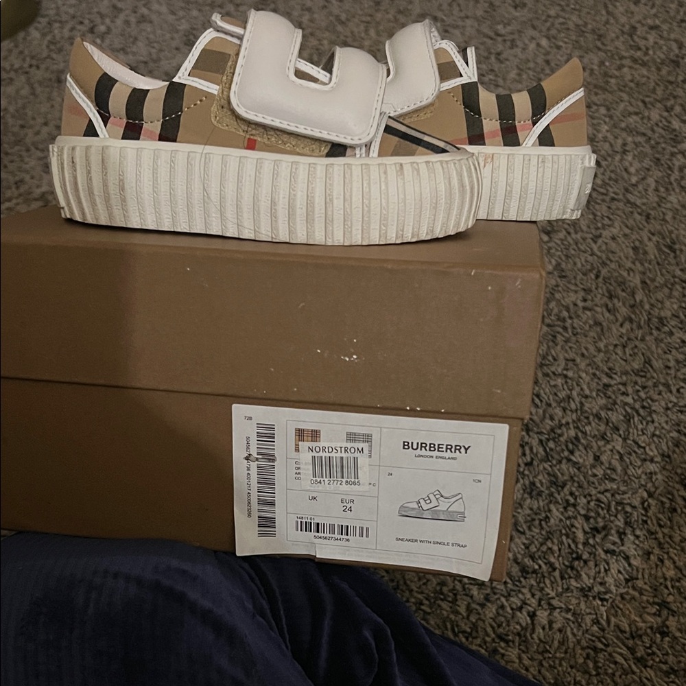 Burberry Kids Beige and White Plaid Sneakers